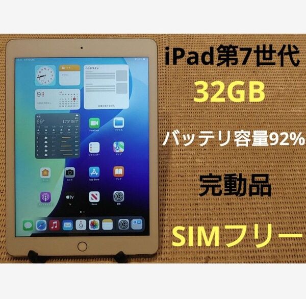 完動品SIMフリーiPad第7世代(A2198)本体32GB送料込DMPD6