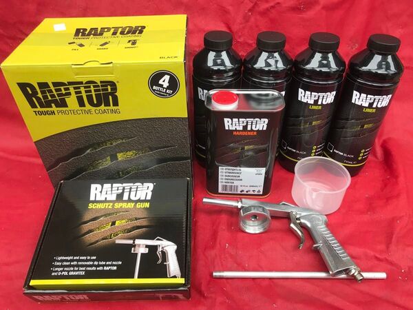 正規輸入品!ラプターライナー ブラック 4Lとラプターライナー純正塗装ガンセット RAPTOR LINER ベッドライナー
