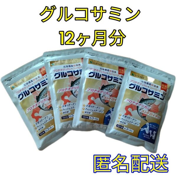 【グルコサミン サプリメント シードコムス】 12ヶ月分 プロテオグリカン コンドロイチン 配合 北海道産鮭由来