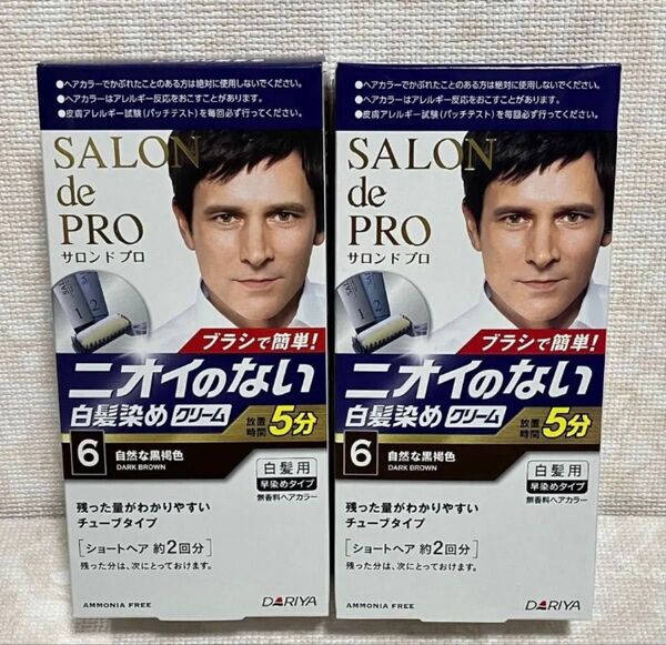 白髪染め【医薬部外品】サロンドプロ 無香料ヘアカラー メンズスピーディ 6(自然な黒褐色) 2箱
