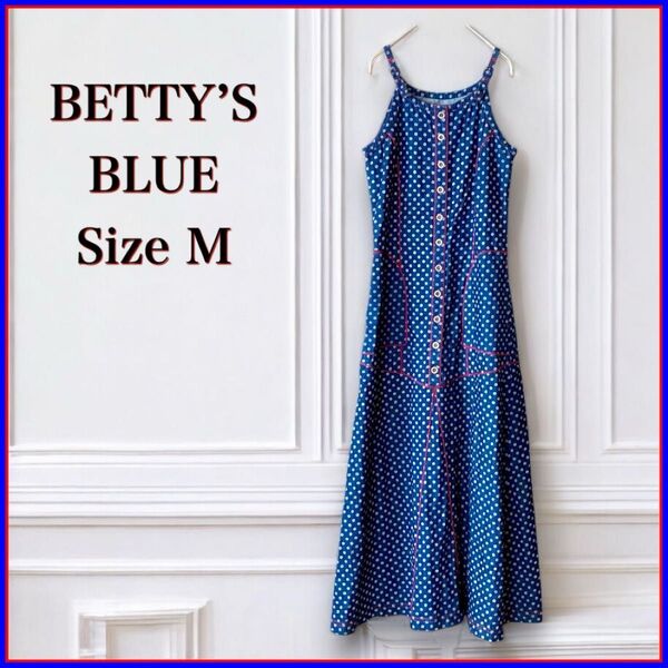 ベティズブルー デニムワンピース ロング 花柄 Mノースリーブ 春夏 BETTY'S BLUE ジャンバースカート