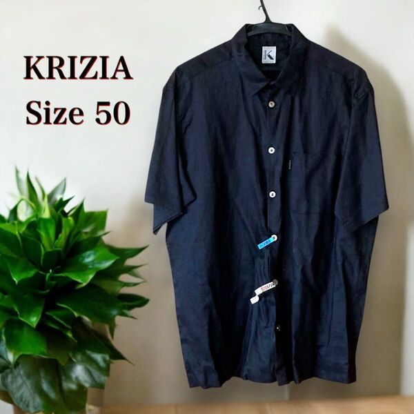 極美品!クリッツィア 半袖シャツ L 黒 リネン メンズ クリーニング済 半袖 KRIZIA 日本製 三陽商会