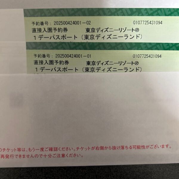 東京ディズニーリゾート・1dayパスポート ペア(2枚)チケット