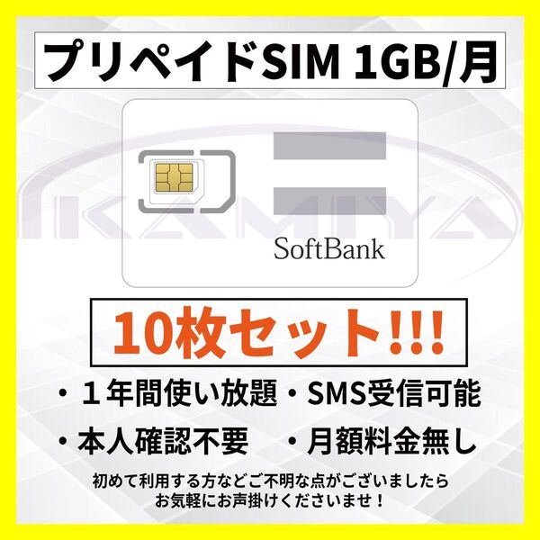10枚セット!!プリペイドSIMカード データ通信 1 GB/月 1年 SMS受信可!! LINE利用可!!