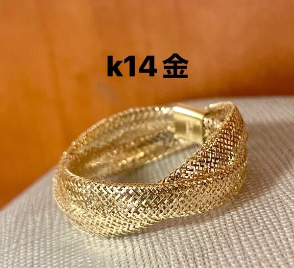 K14 金 指輪 リング メッシュ 2連