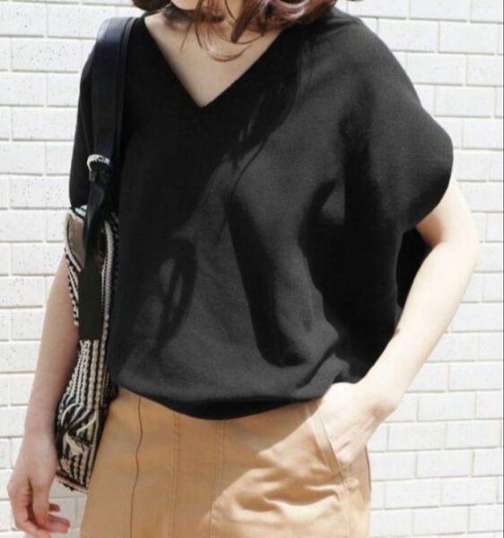 【美品】イエナ コットンストレッチコクーンVネック付きプルオーバー ニット