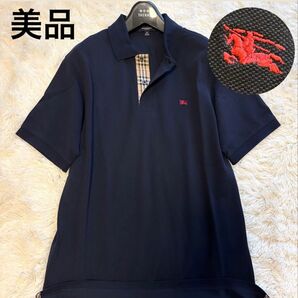 【美品】BURBERRY LONDON 半袖ポロシャツ ネイビー ノバチェックM