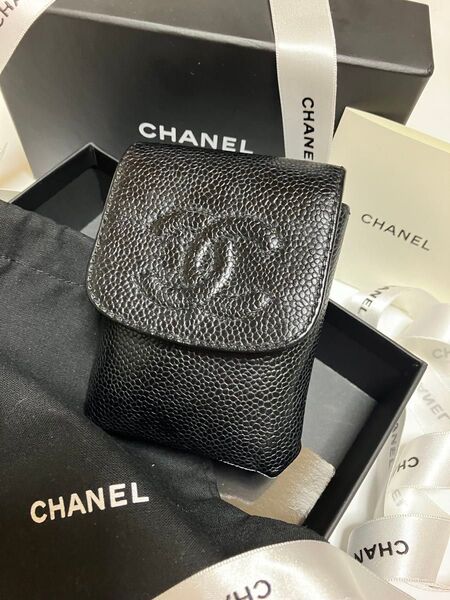 美品 CHANEL キャビアスキン シガレットケース ブラック正規品 小物入れ