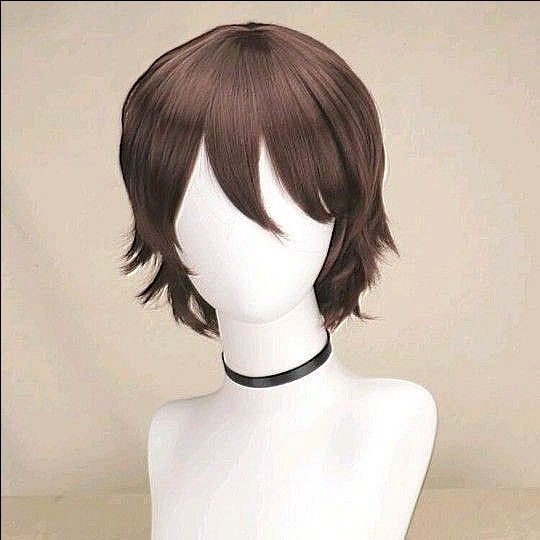 フルウィッグショート ダークブラウン コスプレ普段使い 前髪長め外ハネ朽木ルキア風