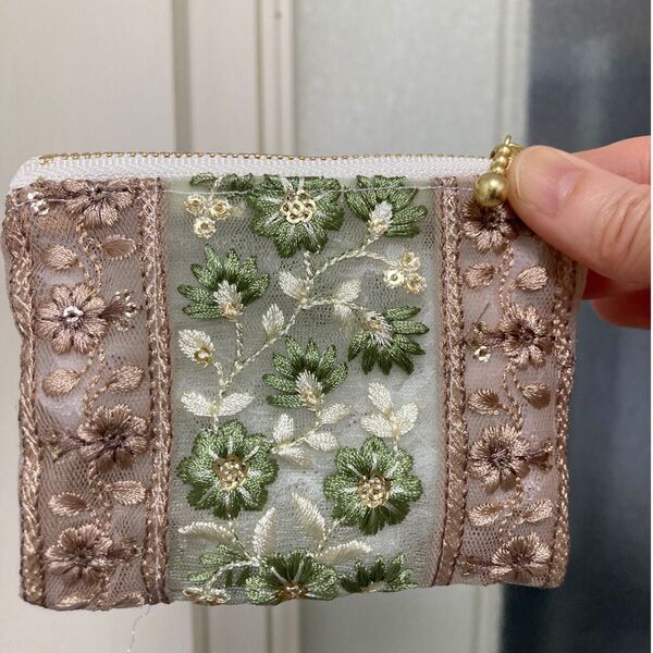 インド刺繍リボン ミニポーチ ハンドメイド