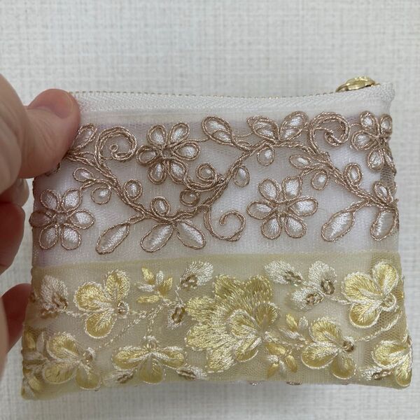 インド刺繍リボン ミニポーチ ハンドメイド