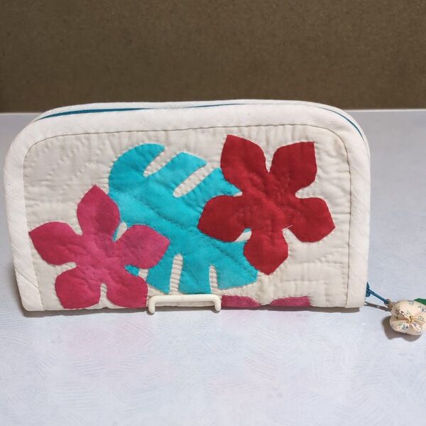 ハワイアンキルトの長財布 プルメリア ハンドメイド