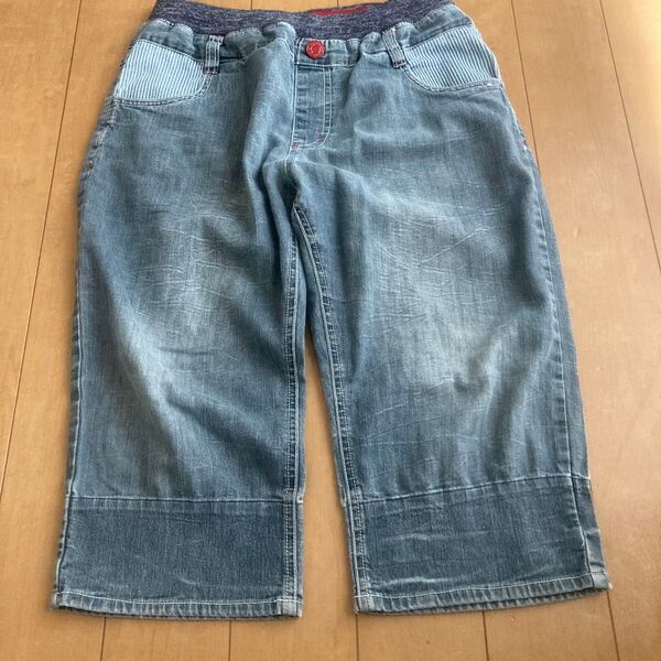 170B ゆったりめ キッズ デニム ハーフパンツ ウエストゴム used