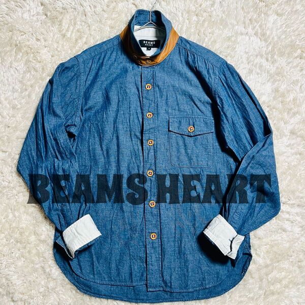 極美品 BEAMS HEART ビームスハート BDシャツ ラウンドカラー トリコロール 長袖 M