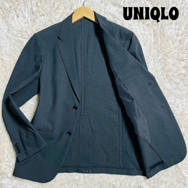 極美品 UNIQLO ユニクロ 感動ジャケット ストレッチ ウォッシャブル グレー S テーラードジャケット アンコン 2B