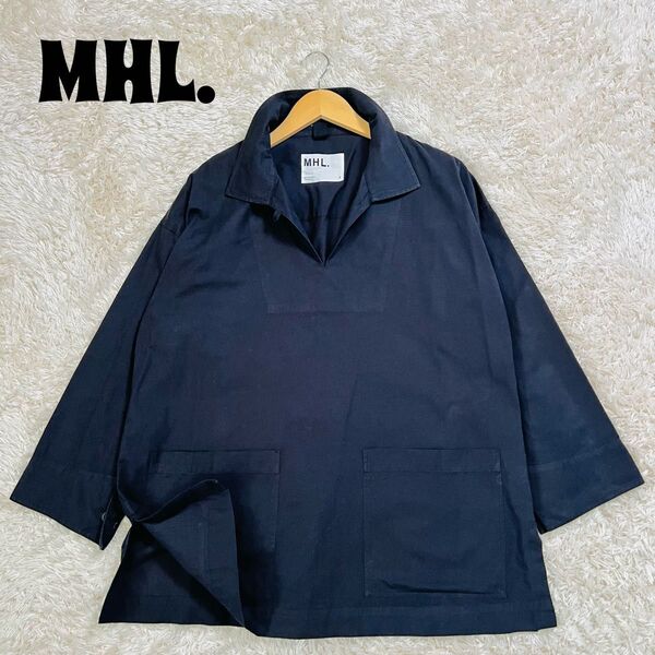 MHL. エムエイチエル MARGARET HOWELL BLACK WARP COTTON DENIM スモック長袖シャツ