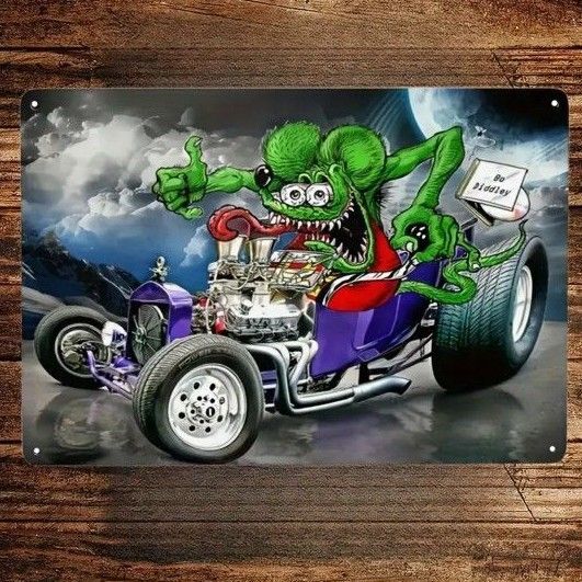 ラットフィンク レトロブリキ看板 ヴィンテージメタルサインボード バイクグッズ アメリカン海外雑貨 ガレージや自室に