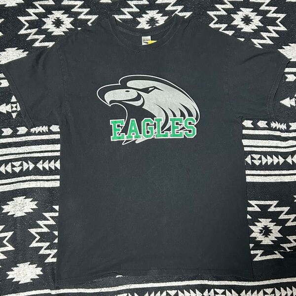 【古着】アメカジ ビンテージ フェード GILDAN EAGLES Tシャツ ロゴTシャツ ブラック Lサイズ 古着