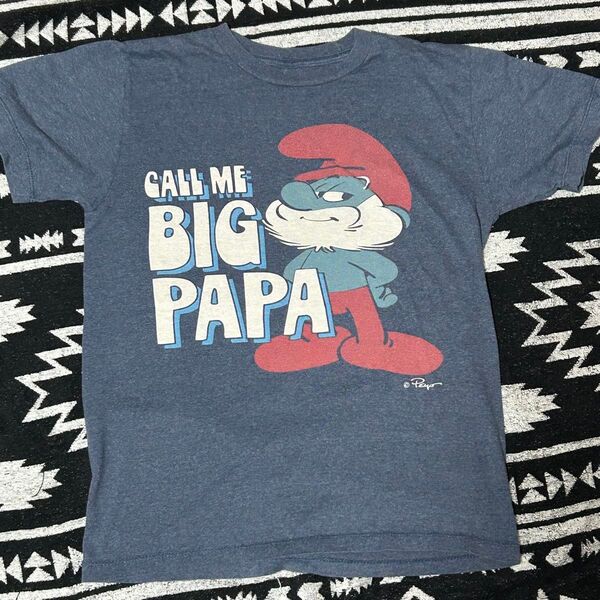 【古着】アメカジ ビンテージ SMURF スマーフ Tシャツ Call me Big Papa Tシャツ Sサイズ ネイビー