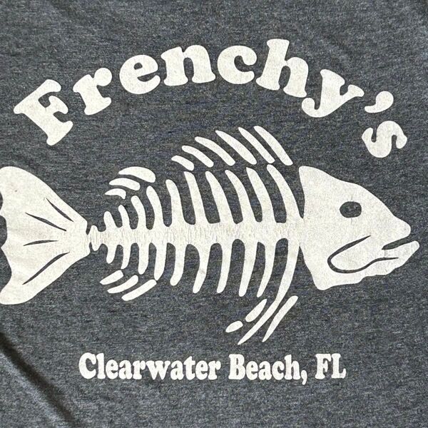 【古着】アメカジFrenchy's 魚柄 フィッシング 釣り女子Tシャツ Frenchy's Tシャツ グレー Mサイズ 古着