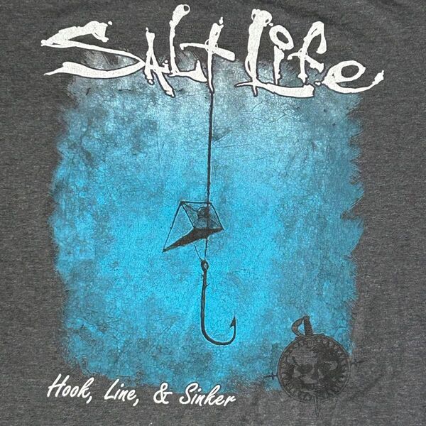 【古着】アメカジ ビンテージ Salt Life 釣り針 フィッシングTシャツ Hook, Line, & Sinker グレー
