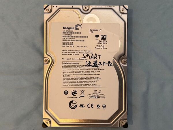 2TB SATA 3.5インチ HDD 注意ステータス