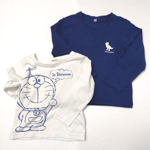 子供 キッズ 長袖 Tシャツ カットソー ロンT ドラえもん 恐竜 ネイビー 紺 100 110 Tシャツ