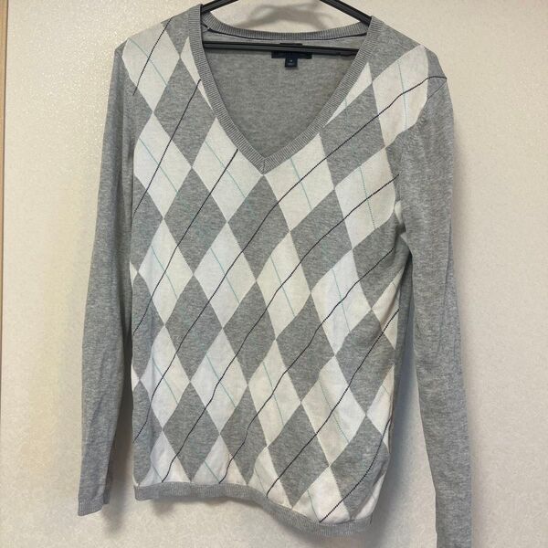 TOMMY HILFIGER アーガイル柄Vネックニット レディース 綿100% M
