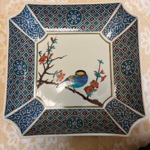九谷焼 角皿 花と鳥の絵柄