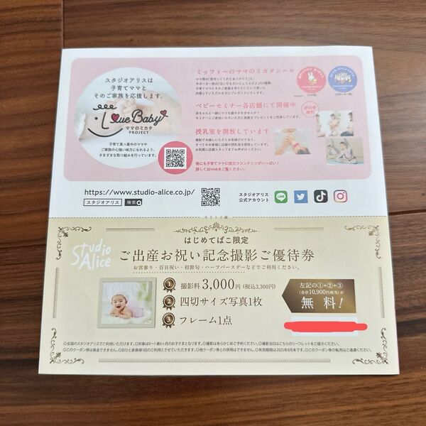 スタジオアリス ご出産お祝い記念撮影ご優待券