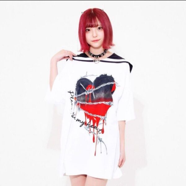 travas tokyo トラバストーキョー 緊縛ハート セーラー襟 BIG Tシャツ 白 ホワイト