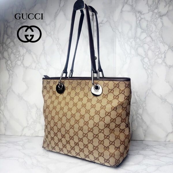 01 GUCCI グッチ トートバッグ ハンドバッグ 肩掛け GGキャンバス