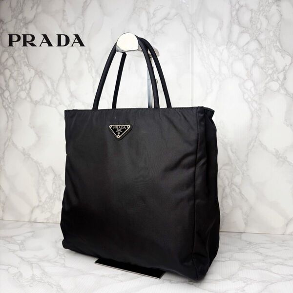 031 美品 PRADA プラダ ハンドバッグ 三室構造 三角ロゴプレート ブラック