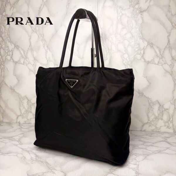 021 極美品 PRADA プラダ ハンドバッグ トートバッグ 黒 三角ロゴプレート ブラック