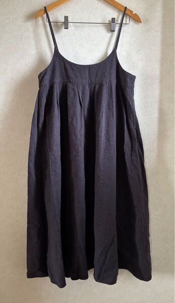 サマンサモスモス Samansa Mos2 リネン混 ジャンスカ ジャンパースカート フリー 墨黒 濃灰 キャミワンピース