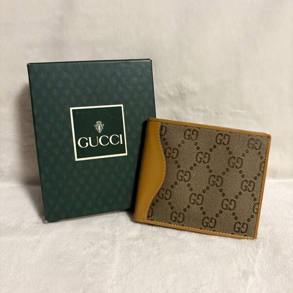 超希少! GUCCI グッチ 二つ折り財布 メンズ シマ GG 箱付き