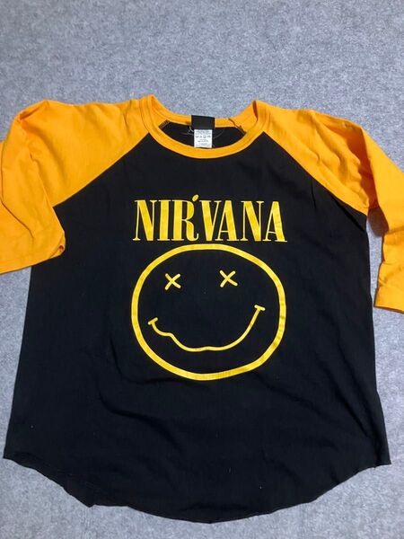 ニルヴァーナ 七分袖シャツ レディース サイズL ロックバンドシャツ Nirvana 黒系