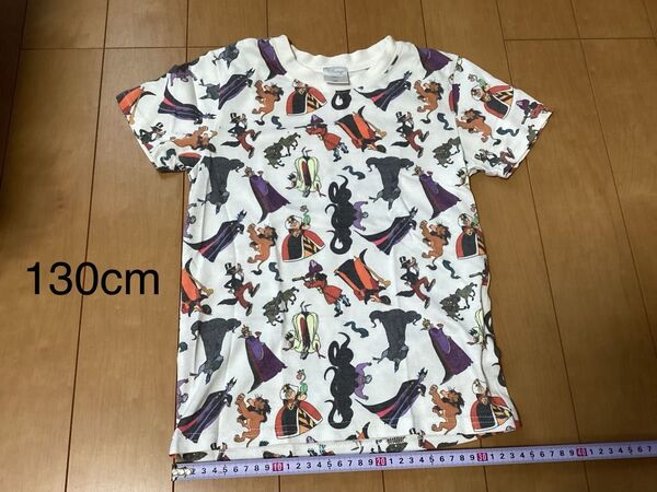 Disney★半袖 Tシャツ ヴィランズ 総柄 130cm 墨汚れあり 2696
