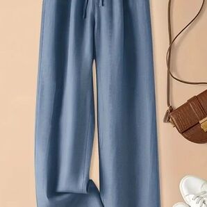 新品 レディース パンツ ブルー ウエストゴム