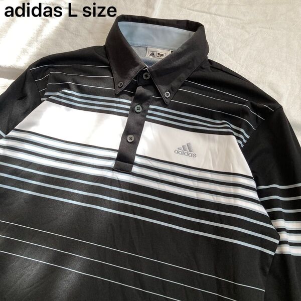 adidas GOLF ボーダー 長袖BDポロシャツ ストレッチ 状態良好 アディダス オーバーサイズ ゴルフウェア