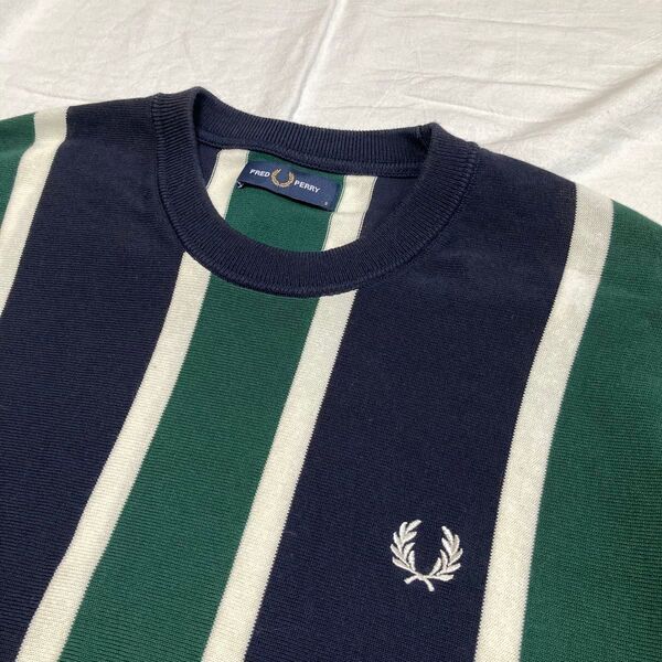 Fred Perry ストライプ ニット生地感 厚めTシャツ 美品 古着 フレッドペリー tee ポロシャツ