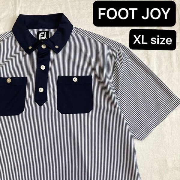 FOOT JOY FJ ストライプ BDポロシャツ ゴルフウェア XLサイズ美品 半袖 ポケット付 フットジョイ メンズ