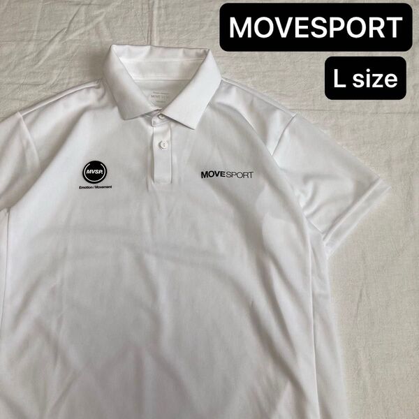 MOVE SPORT DESCENTE ホワイトポロシャツ デサントゴルフウェア ムーブスポーツ ロゴ入り Lサイズ 白