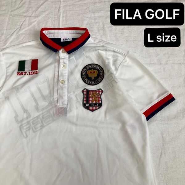 FILA GOLF フィラゴルフ ポロシャツ ホワイト 襟ライン Lサイズ メンズゴルフウェア 半袖 春夏