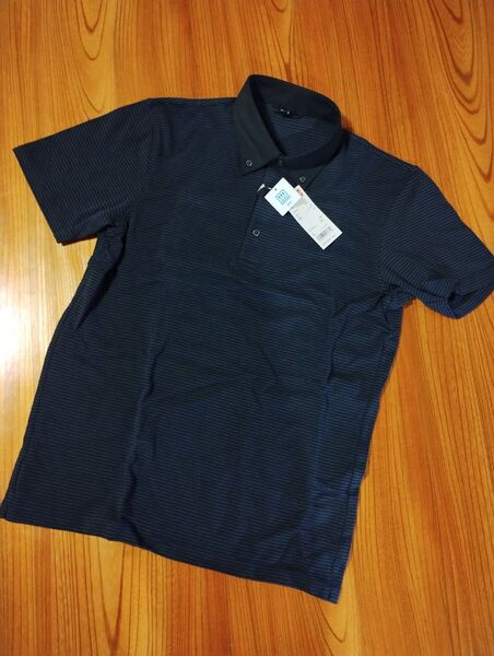 新品 UNIQLO ドライシャツカラー ポロシャツ ブラック ボーダー 半袖ポロシャツ