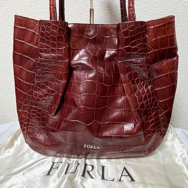 FURLA クロコ型押し トートバッグ 美品 肩掛け