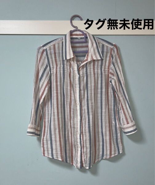 ストライプシャツ 八分袖シャツ コットンシャツ レディース タグ付き未使用 Mサイズ