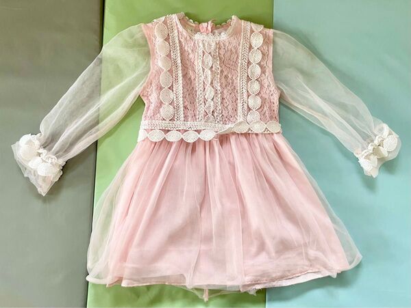キッズ ワンピース ピンク レース チュール 120 前後 女の子 ドレス 誕生日 結婚式 セレモニー プリンセス 上品