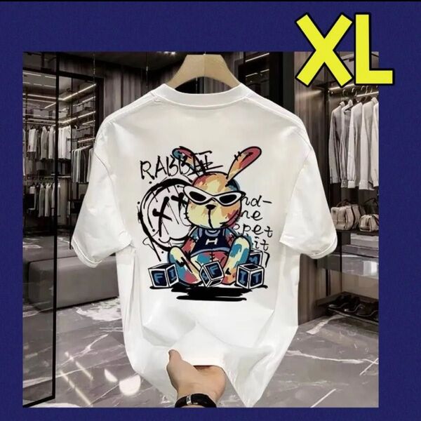 メンズ Tシャツ 半袖 夏服 トップス 男女兼用 ロゴ XL LL 2L 白 ホワイト