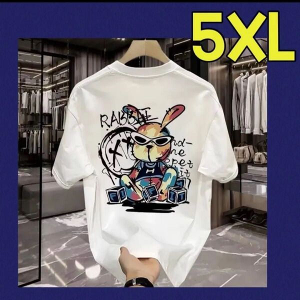 メンズ Tシャツ 半袖 夏服 トップス 男女兼用 ロゴ 5XL 6L 白 ホワイト